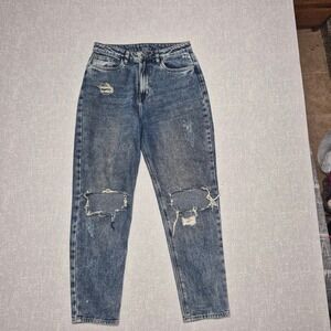 Lola Premium Womens Blue Acid Wash Distressed Mom Fit Tobillero Jeans Size 10